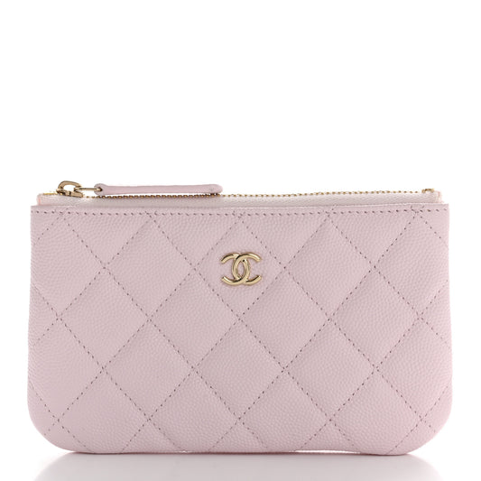 Caviar Quilted Small Cosmetic Case Light Pink