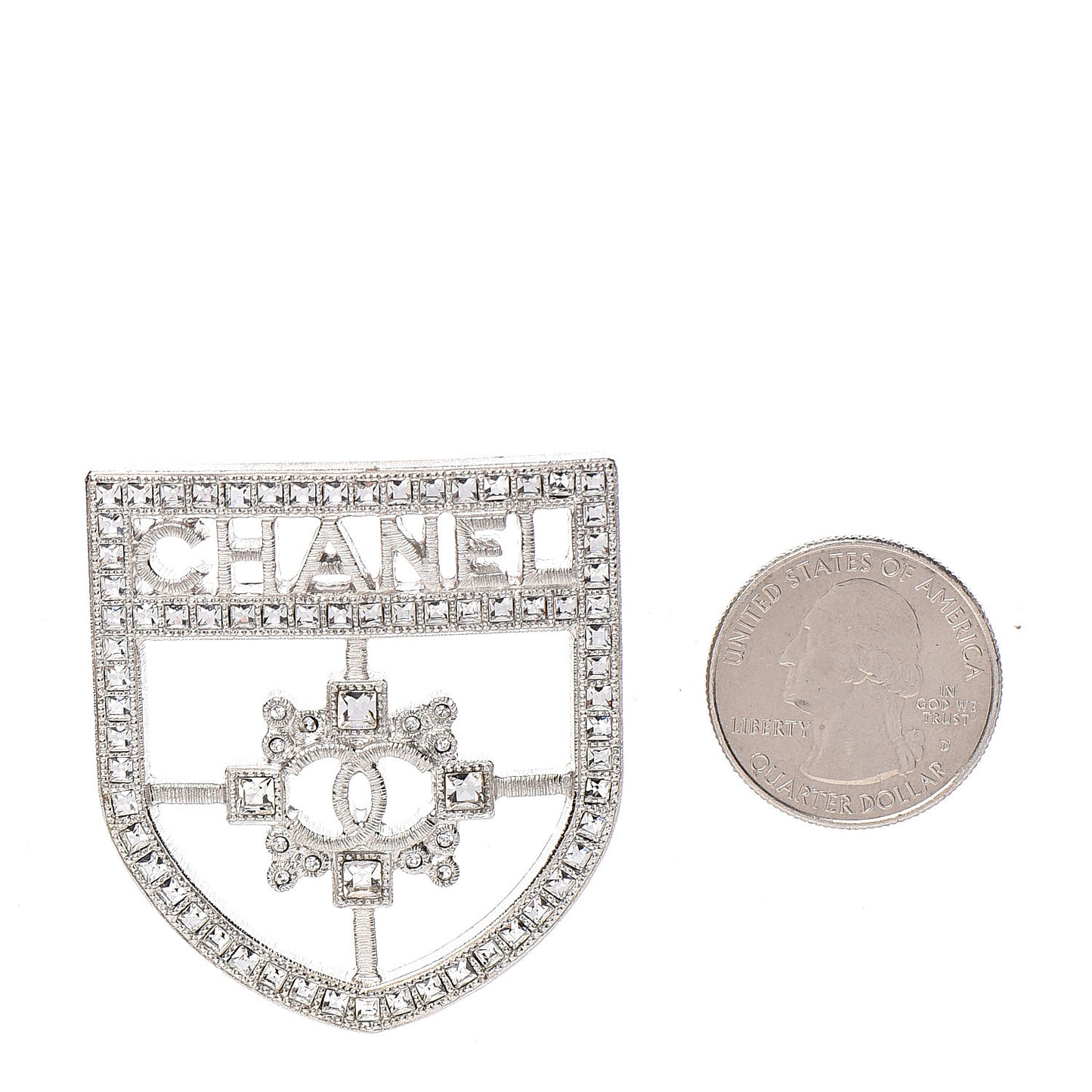 Swarovski Baguette Crystal CC Shield Brooch Silver