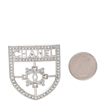 Chanel Swarovski Baguette Crystal CC Shield Brooch Silver 2 of 5