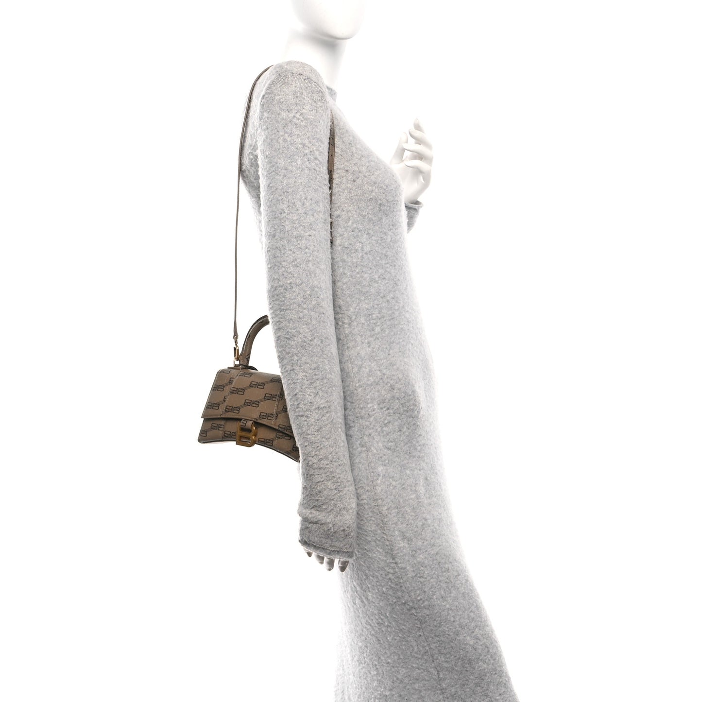 Coated Canvas BB Monogram Hourglass Top Handle Bag XS Beige Brown