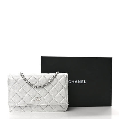 Chanel Metallic Lambskin Quilted Wallet On Chain WOC Silver 11 of 11