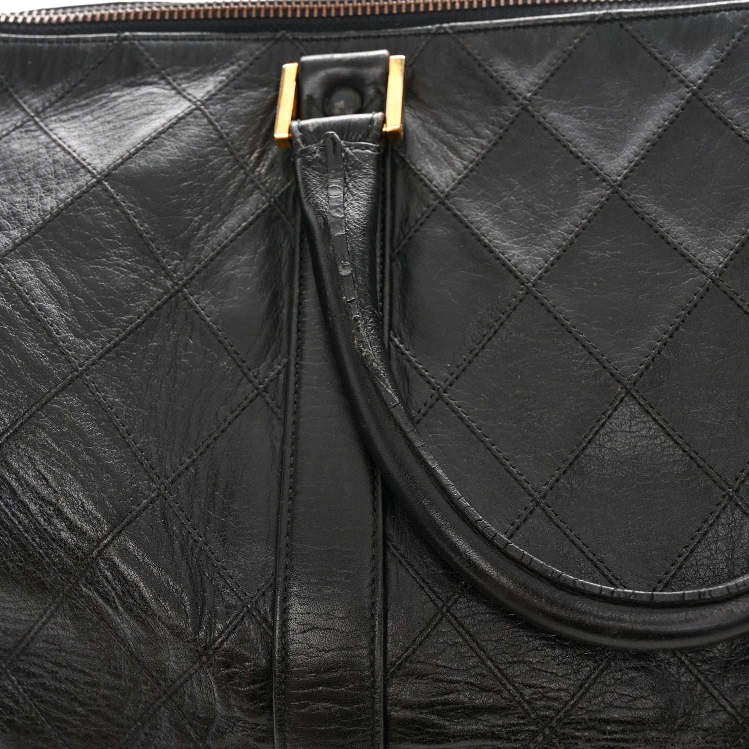Chanel Calfskin Stitched Duffle Travel Bag Black 15 of 16
