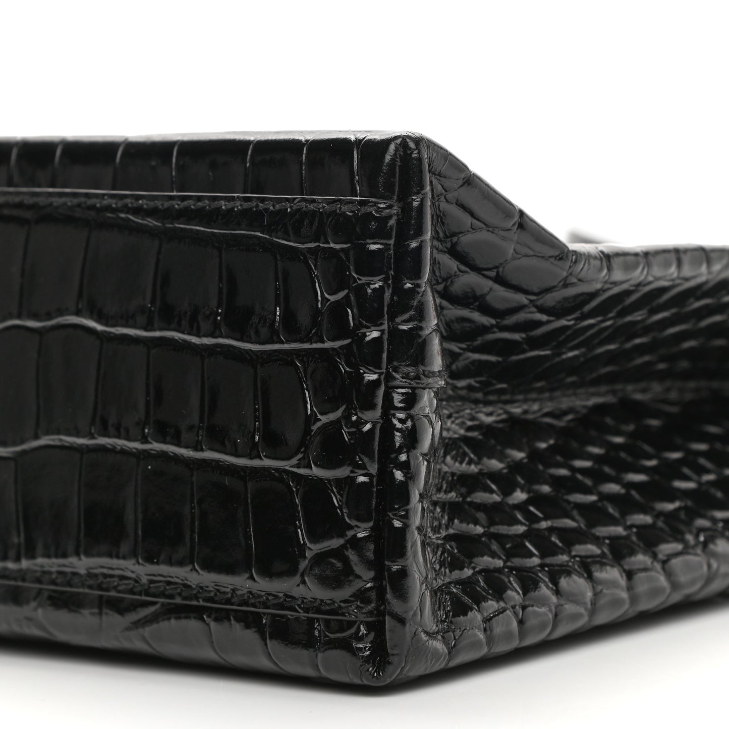 Shiny Calfskin Logo Crocodile Embossed North South Shopper Tote XXS Black White