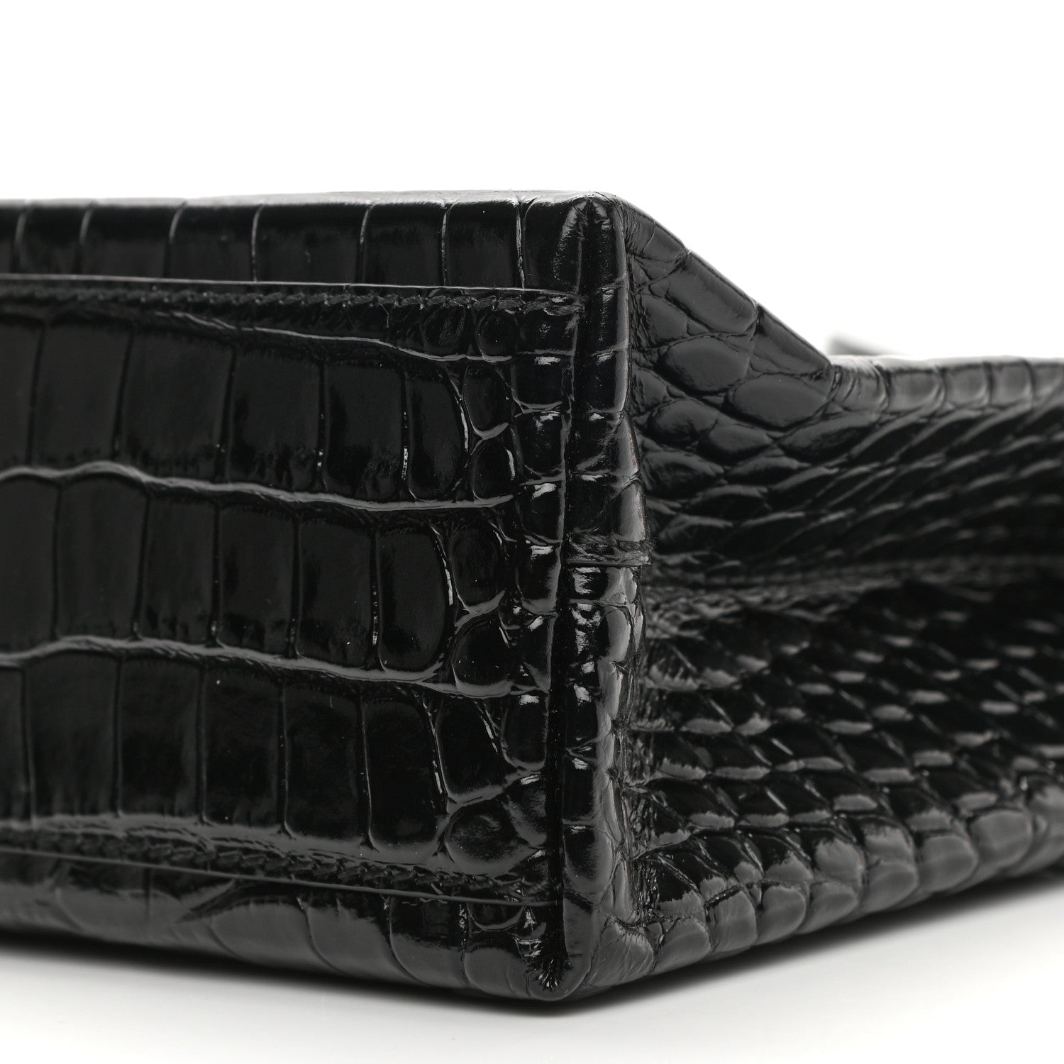 Balenciaga Shiny Calfskin Logo Crocodile Embossed North South Shopper Tote XXS Black White 10 of 10