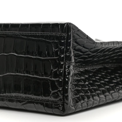 Balenciaga Shiny Calfskin Logo Crocodile Embossed North South Shopper Tote XXS Black White 10 of 10