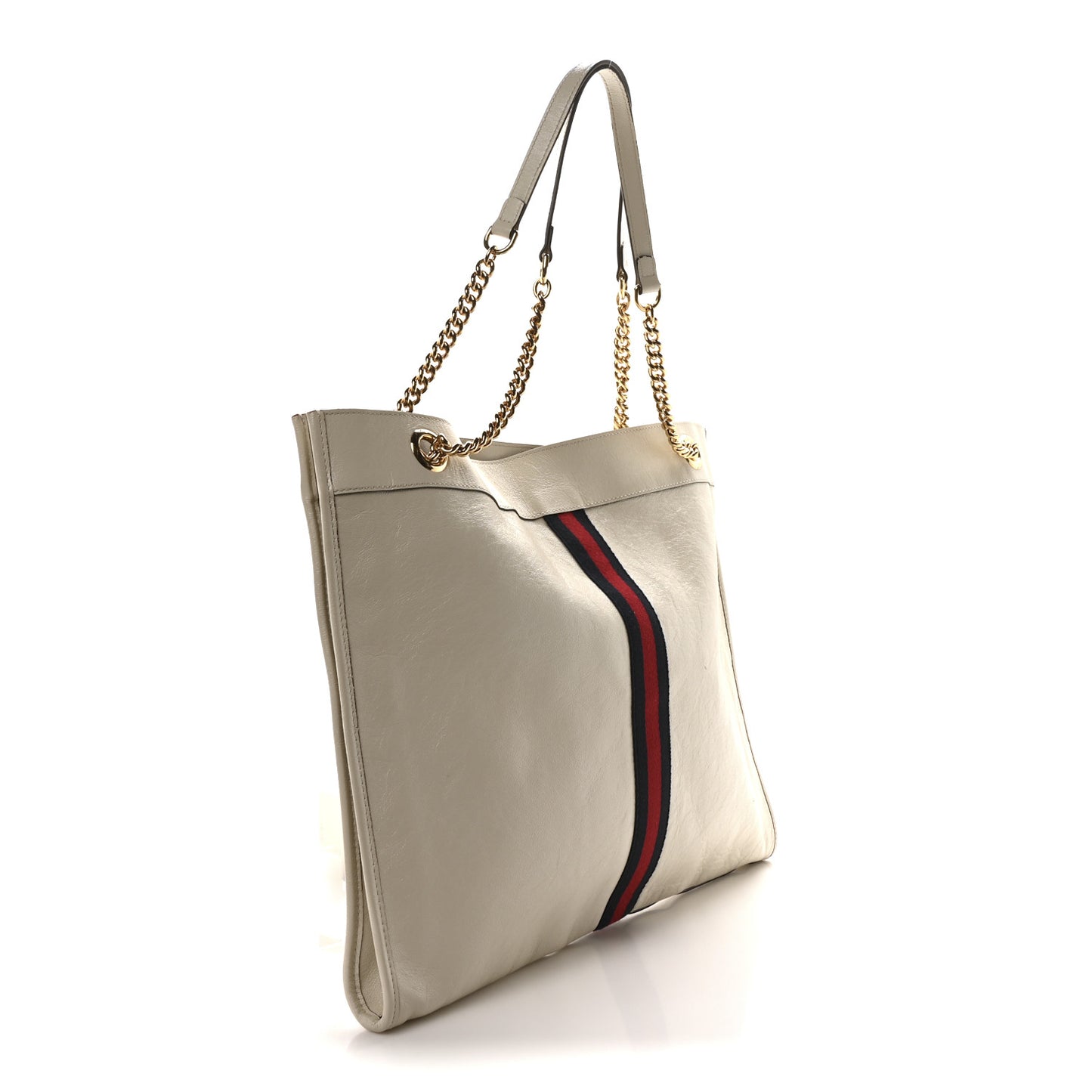 Suede Calfskin Large Rajah Chain Tote White