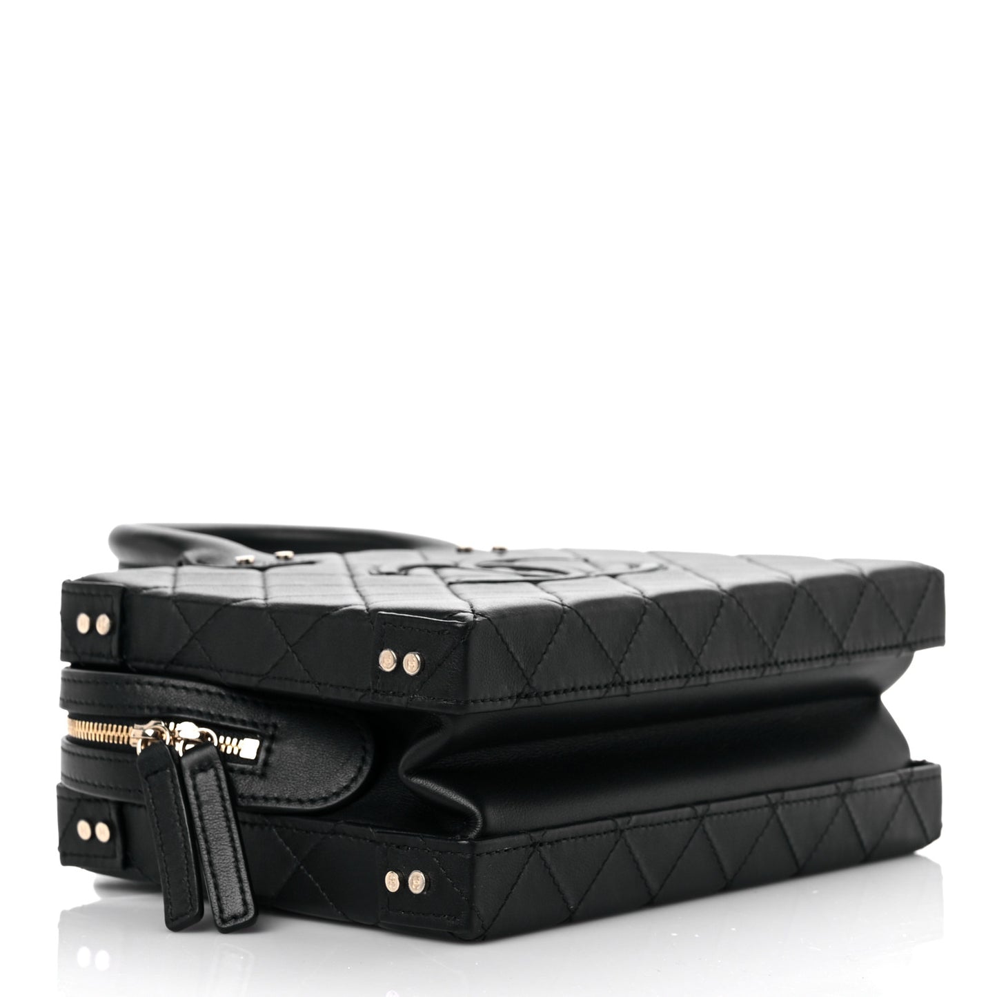 Calfskin Quilted Studded Square Vanity Case Black
