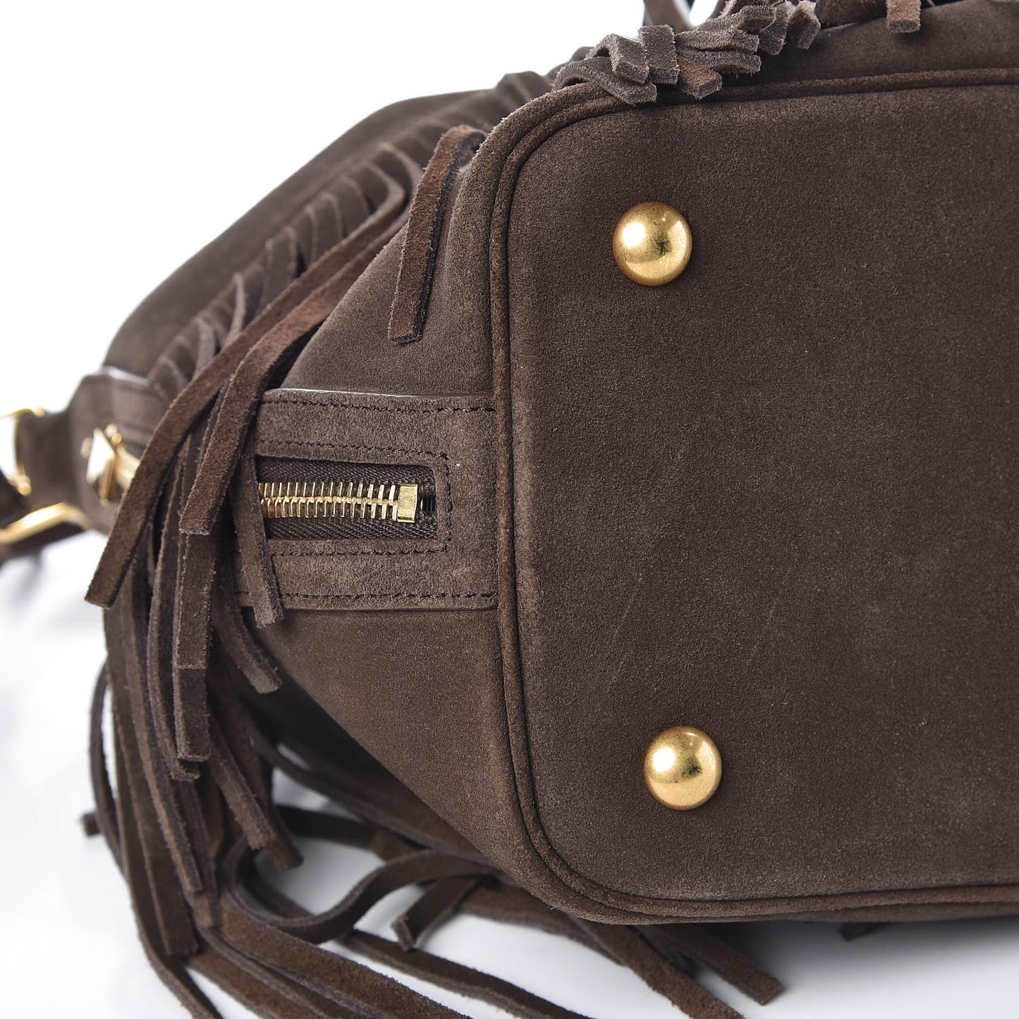 Suede Calfskin Small Emmanuelle Fringe Bucket Bag Black