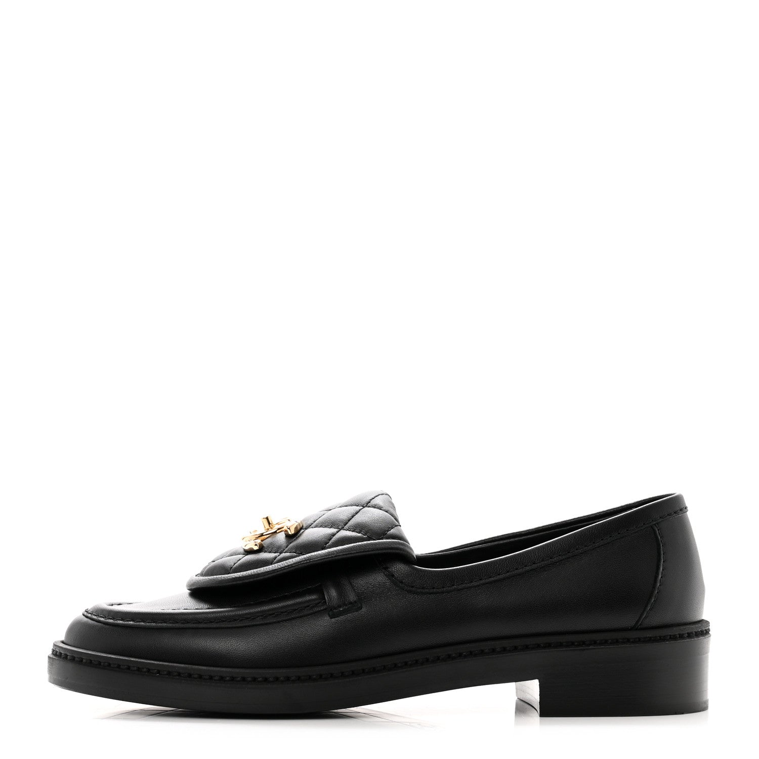 Chanel Lambskin Quilted CC Turnlock Loafers 37.5 Black 1 of 9