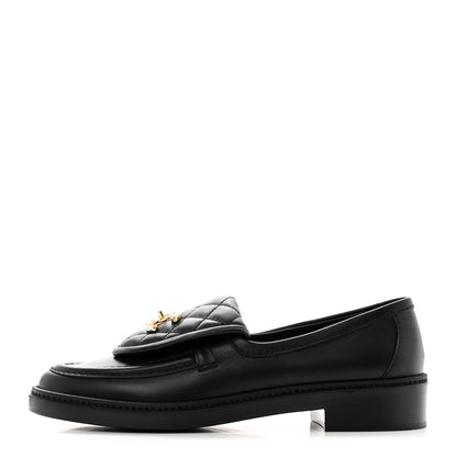 Chanel Lambskin Quilted CC Turnlock Loafers 37.5 Black 1 of 9