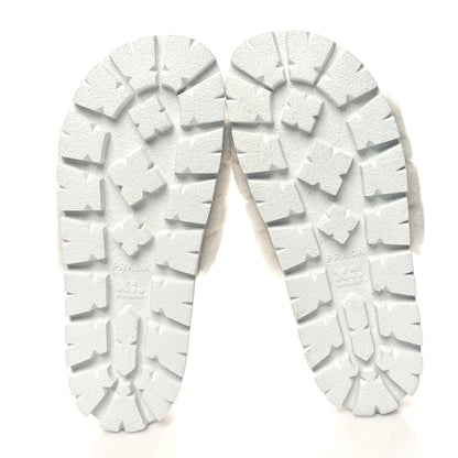 Prada Shearling Metal Triangle Logo Lug Sole 20mm Slide Sandals 37.5 White 5 of 9