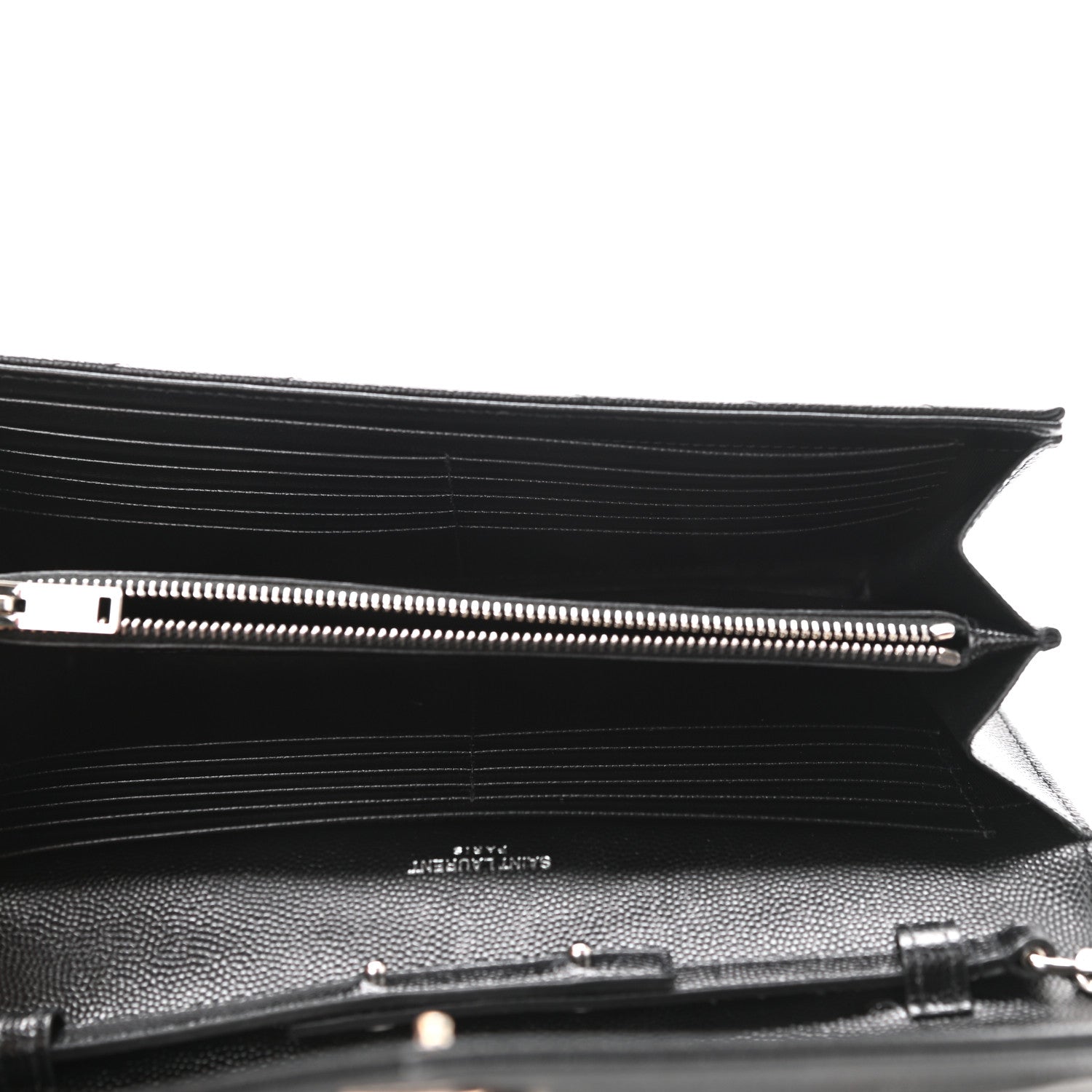 Saint Laurent Grain De Poudre Matelasse Chevron Monogram Chain Wallet Black 5 of 10