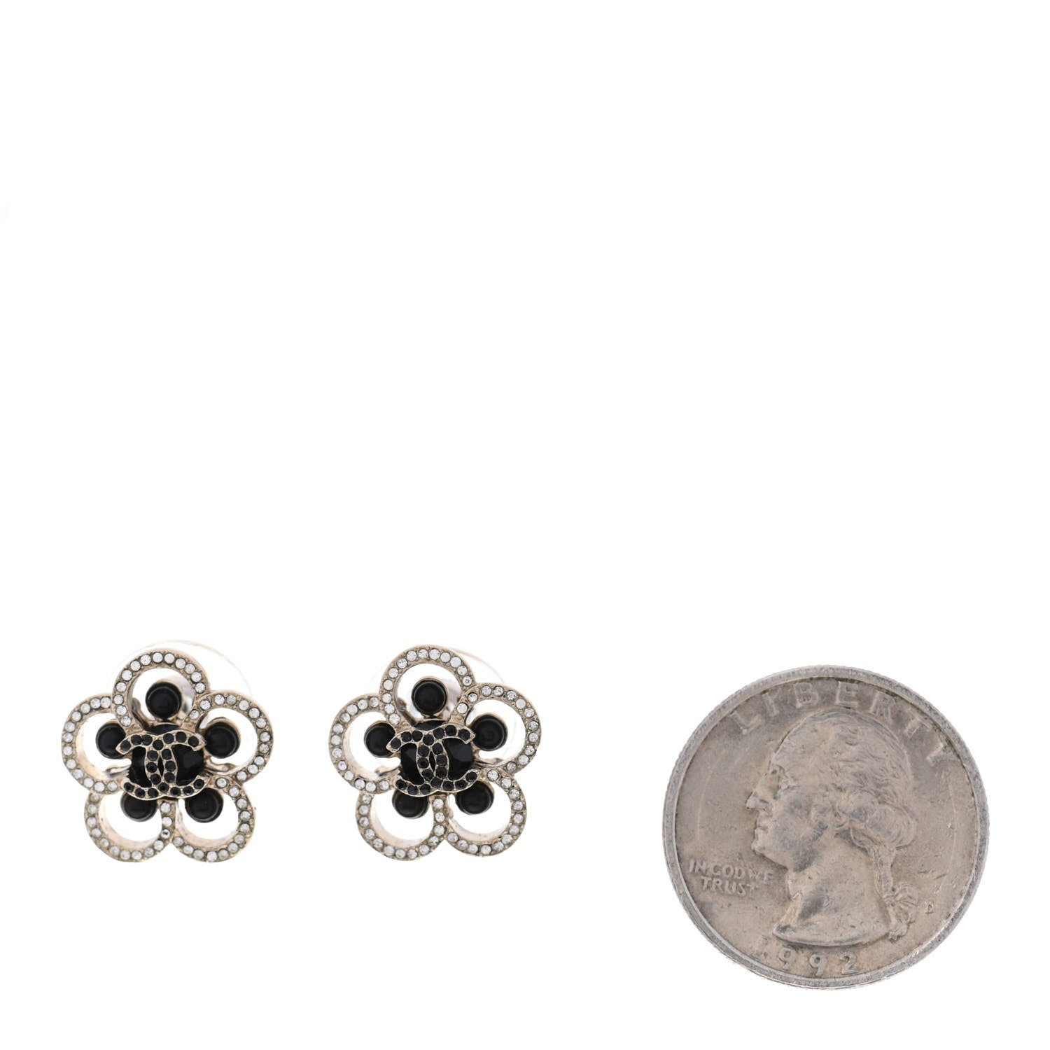 Chanel Crystal CC Camellia Earrings Black Gold 2 of 4