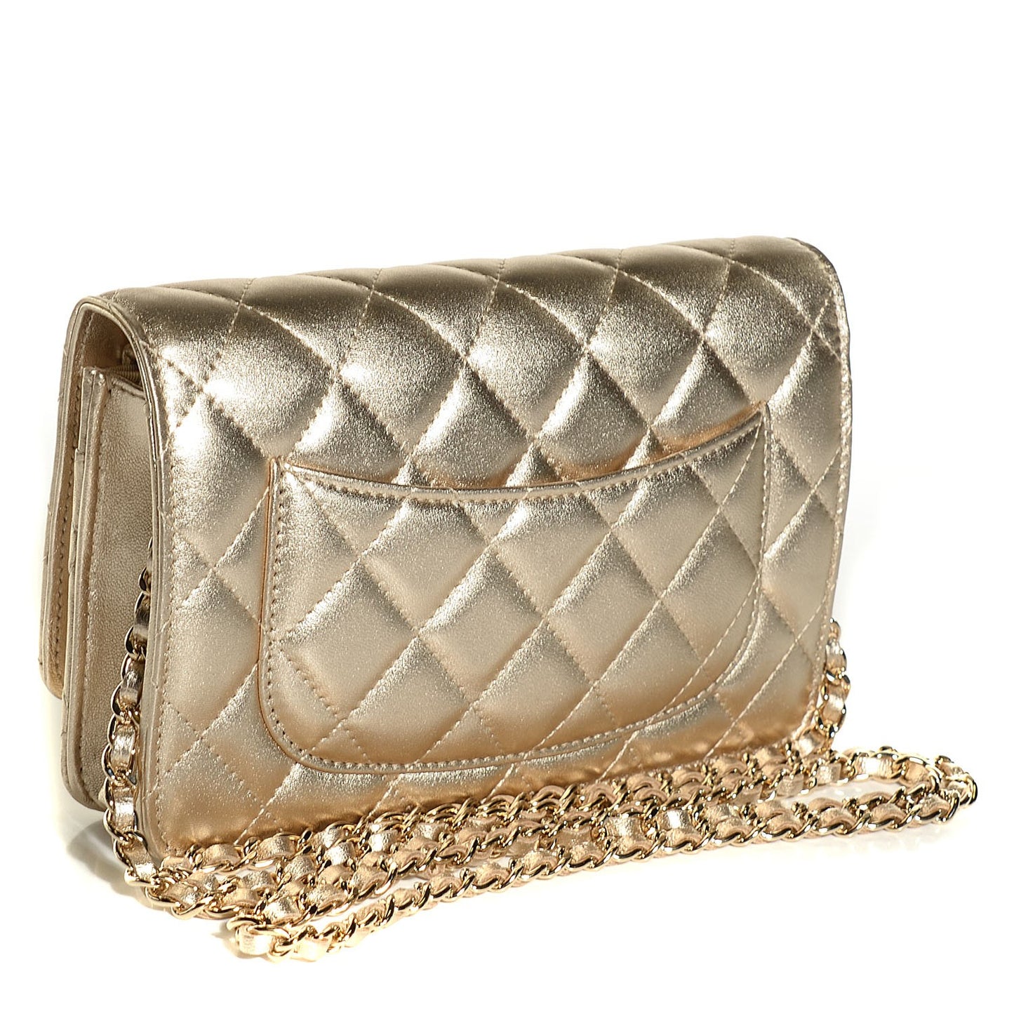 Metallic Lambskin Wallet On Chain WOC Gold