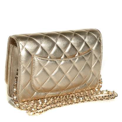 Chanel Metallic Lambskin Wallet On Chain WOC Gold 3 of 9