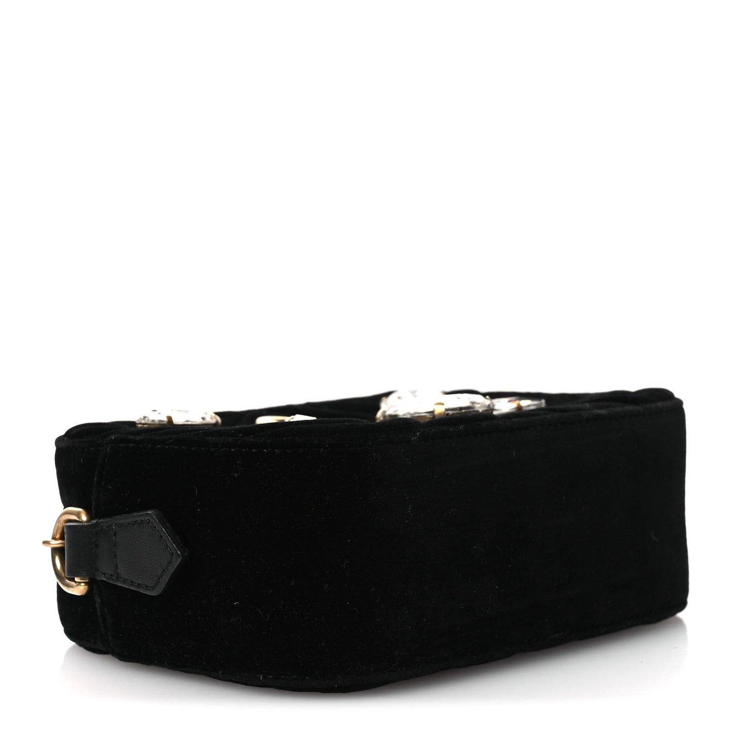 Velvet Matelasse Marquise Crystals Mini GG Marmont Chain Shoulder Bag Black