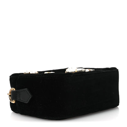 Gucci Velvet Matelasse Marquise Crystals Mini GG Marmont Chain Shoulder Bag Black 4 of 11