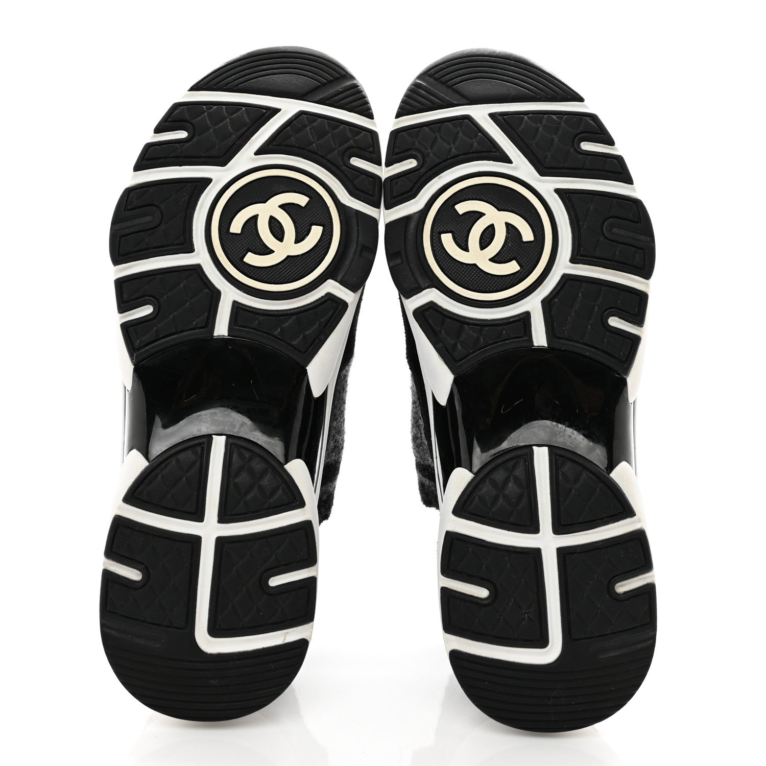 Chanel Fabric Suede Calfskin Womens CC Sneakers 38 Black Grey 5 of 6