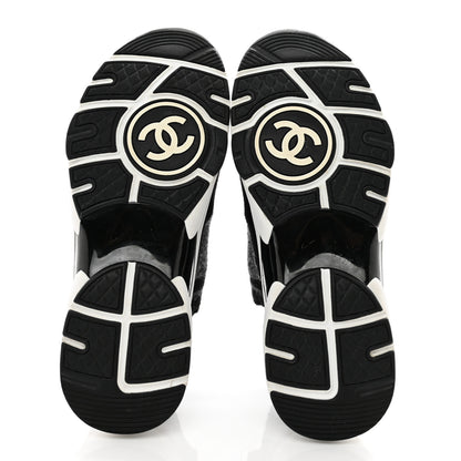 Chanel Fabric Suede Calfskin Womens CC Sneakers 38 Black Grey 5 of 6