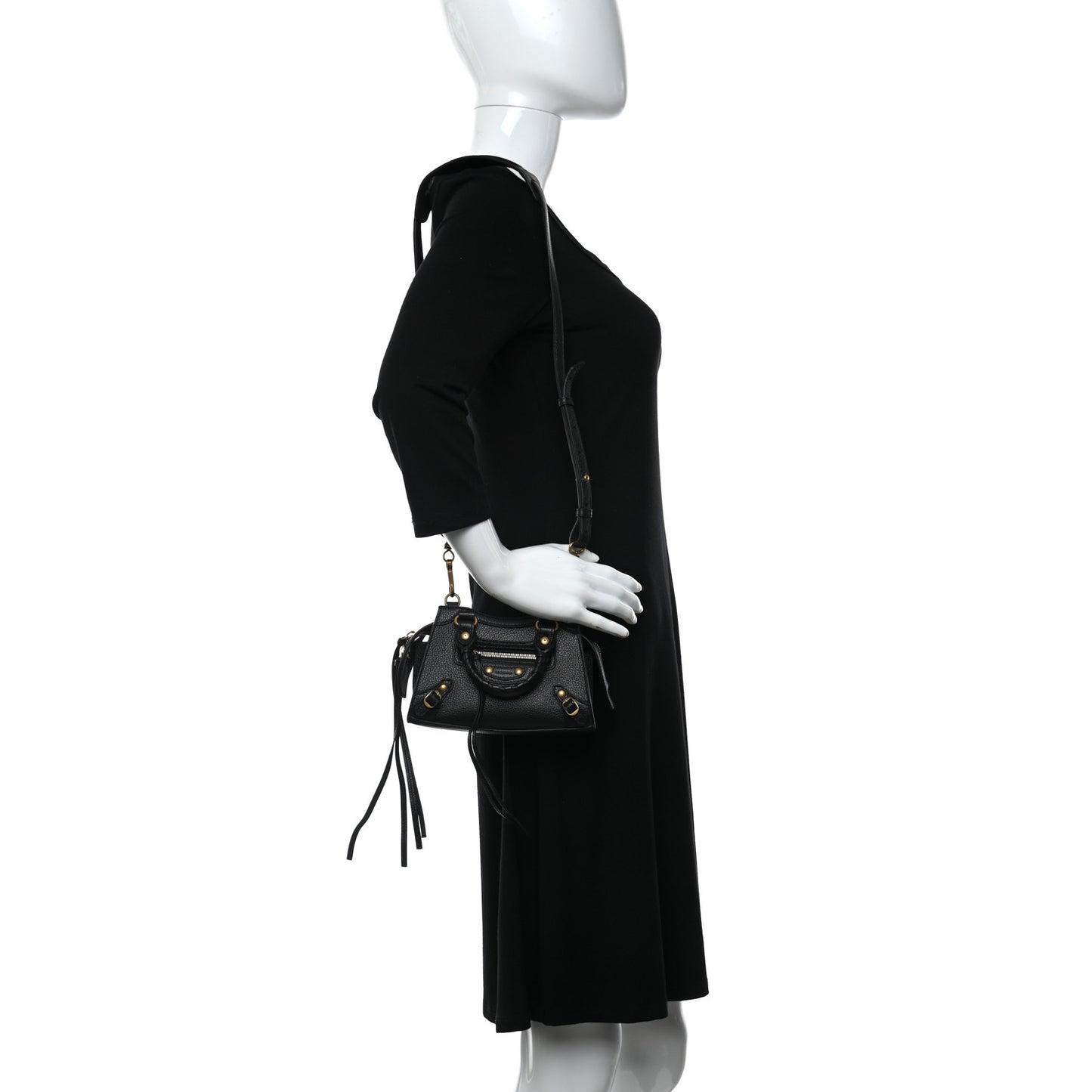 Smooth Calfskin Neo Classic Brass Hardware Nano City Crossbody Black
