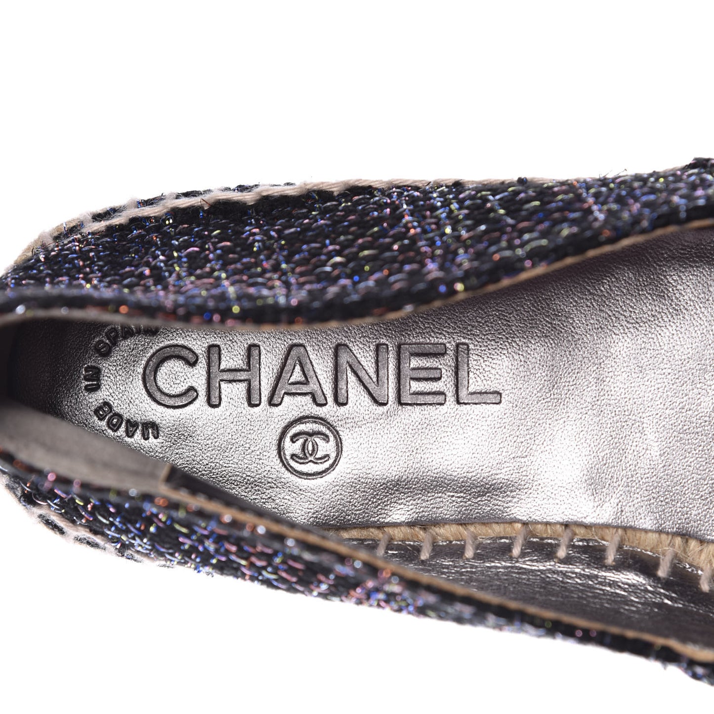 Metallic Tweed Patent CC Espadrilles 36 Black Multicolor