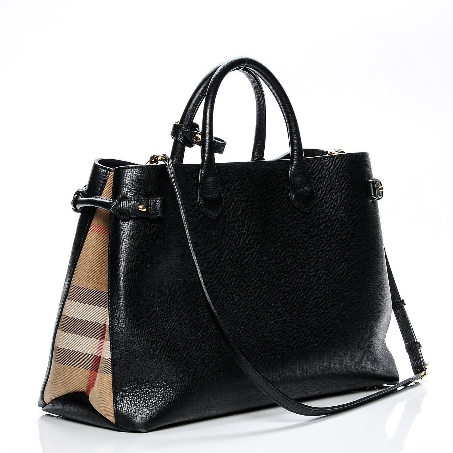 Grainy Calfskin House Check Large Banner Tote Black