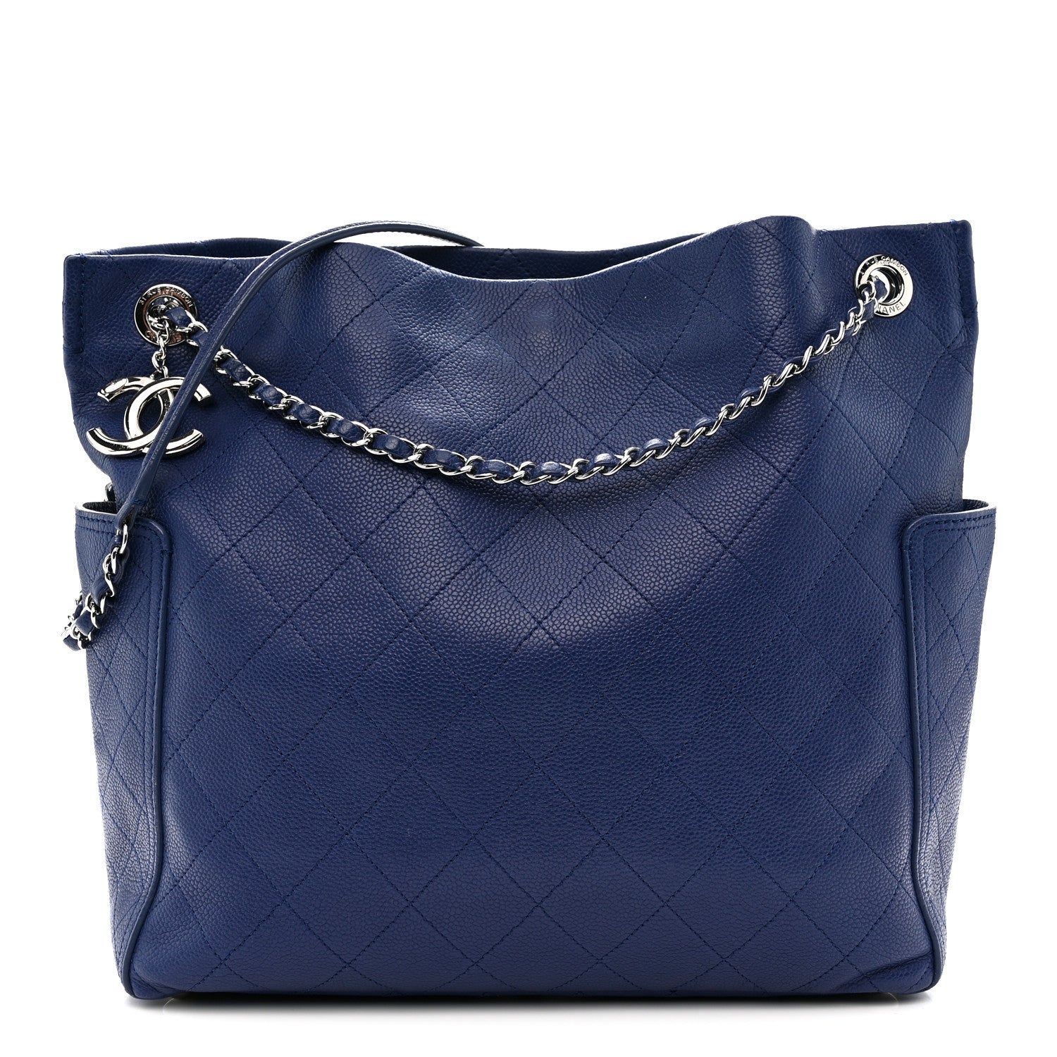Chanel Grained Calfskin Stitched CC Pocket Tote Navy Blue 1 of 11