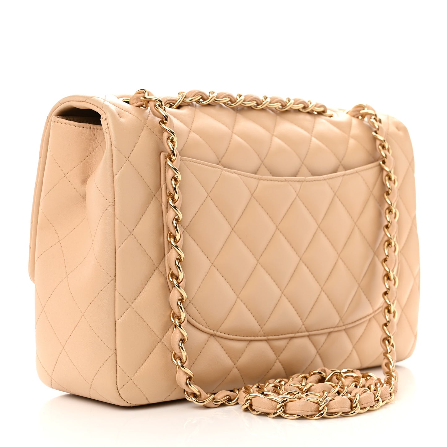 Lambskin Quilted Jumbo Single Flap Beige Clair