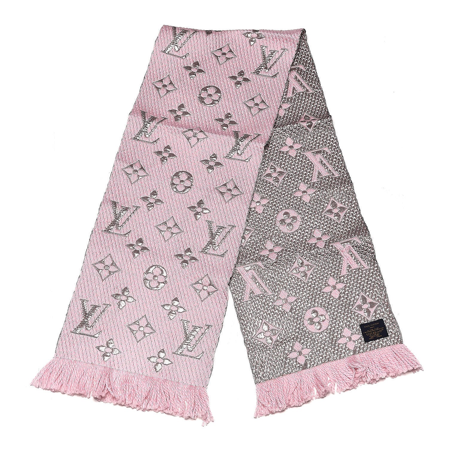 Louis Vuitton Wool Silk Logomania Shine Scarf Pink 3 of 4