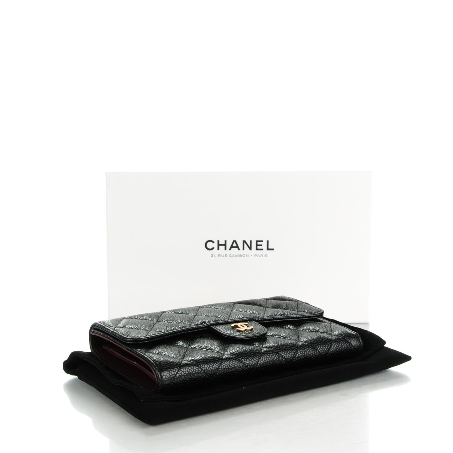 Caviar Quilted Large Flap Wallet Black