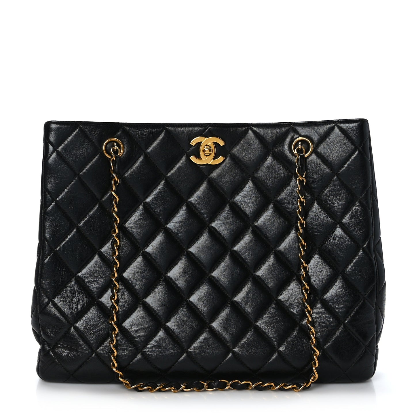 Lambskin Quilted Shopping Tote Black