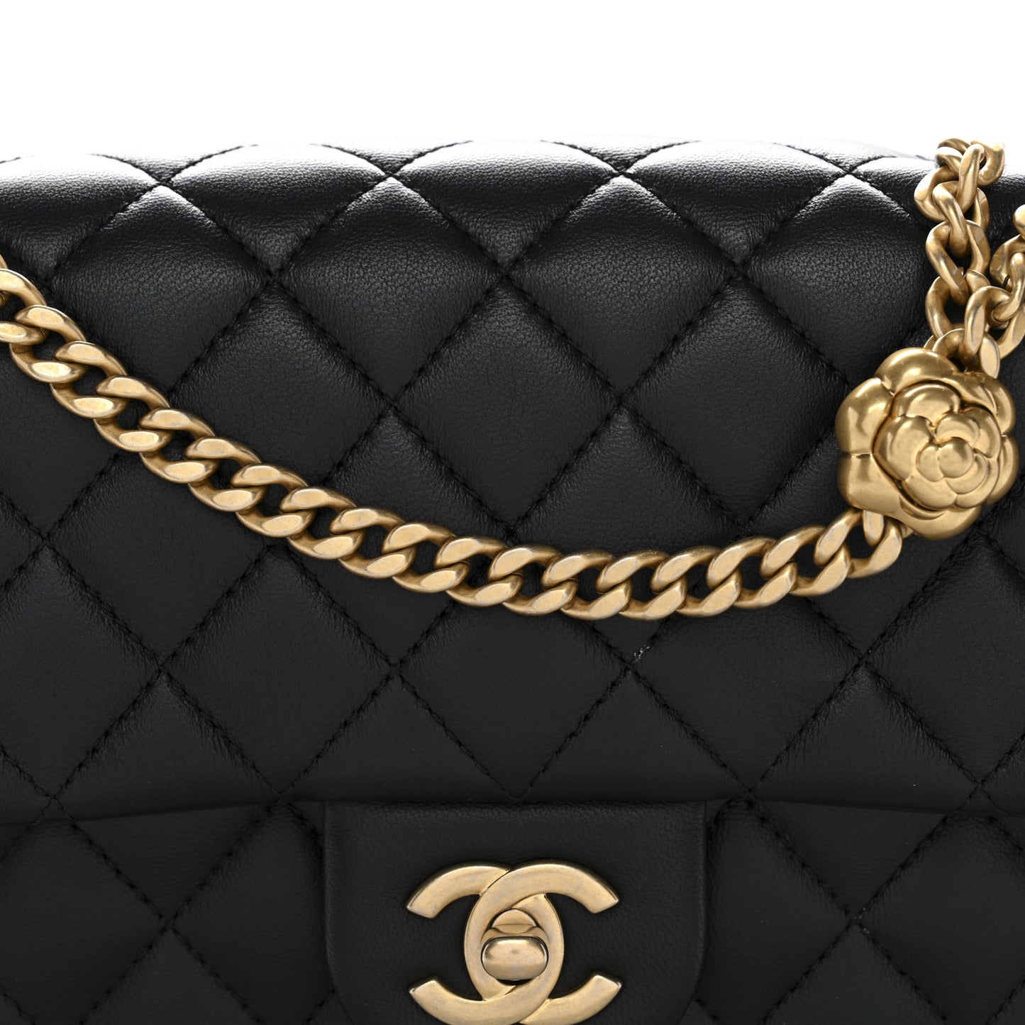 Lambskin Quilted Small Sweet Camellia Flap Black