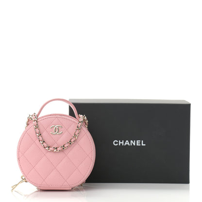 Chanel Caviar Quilted Round Handle With Care Vanity With Chain Pink 14 of 14