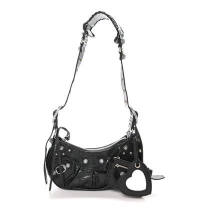 Balenciaga Extra Supple Calfskin Crystal Crocodile Embossed Le Cagole Shoulder Bag XS Black 1 of 11