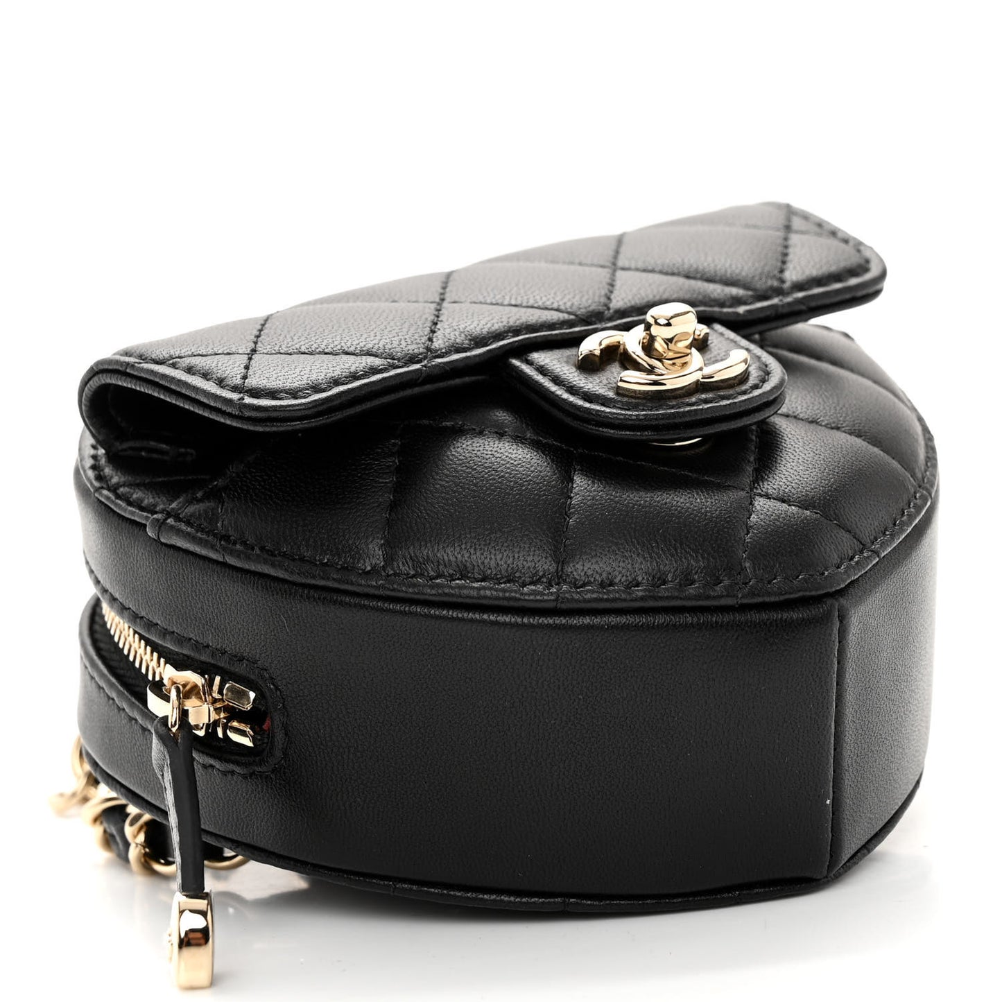 Lambskin Quilted CC In Love Heart Waist Belt Bag With Chain Black