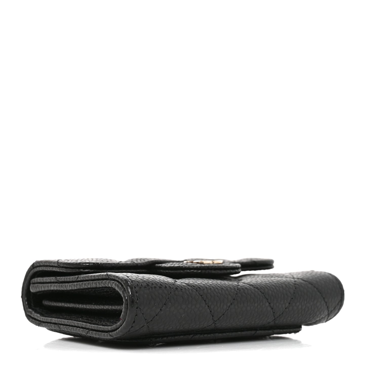 Caviar Quilted Flap Card Holder Wallet Black