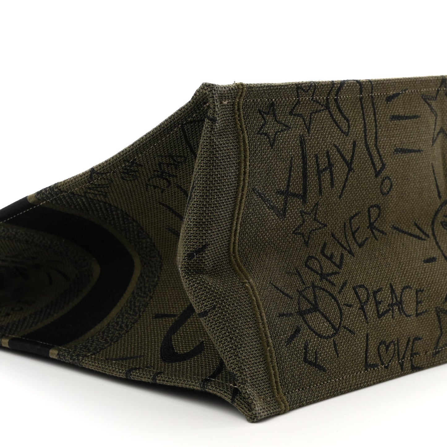 Canvas Embroidered Graffiti Book Tote Vert