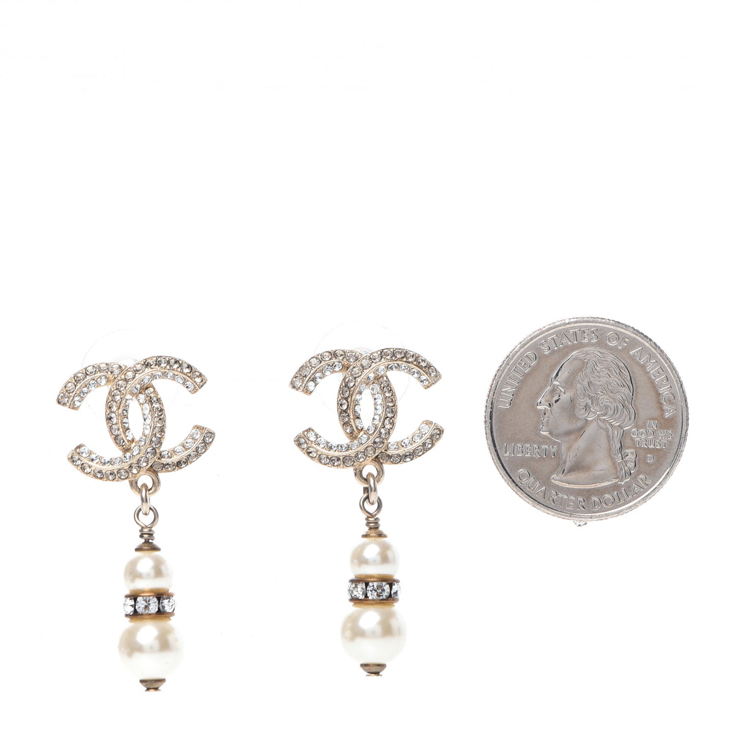 Crystal Pearl CC Drop Earrings Light Gold
