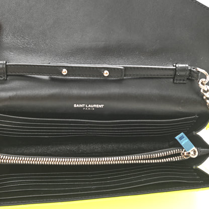 Saint Laurent Patent Grain De Poudre Matelasse Chevron Monogram Chain Wallet Neon Yellow 5 of 11