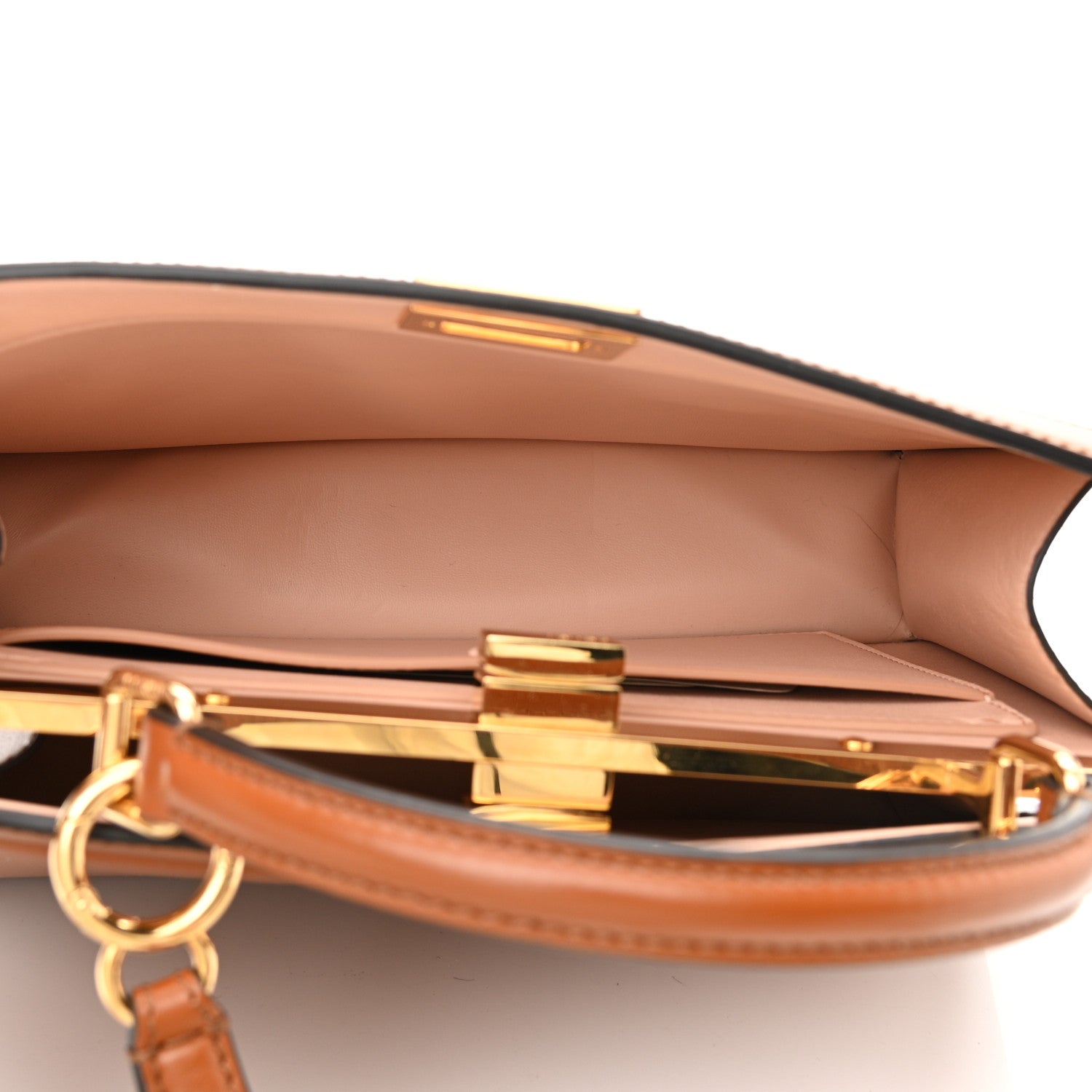 Fendi Vitello King Luxor Shiny Nappa Medium Peekaboo I SEE U East West Satchel Brandy Light Rose 5 of 10