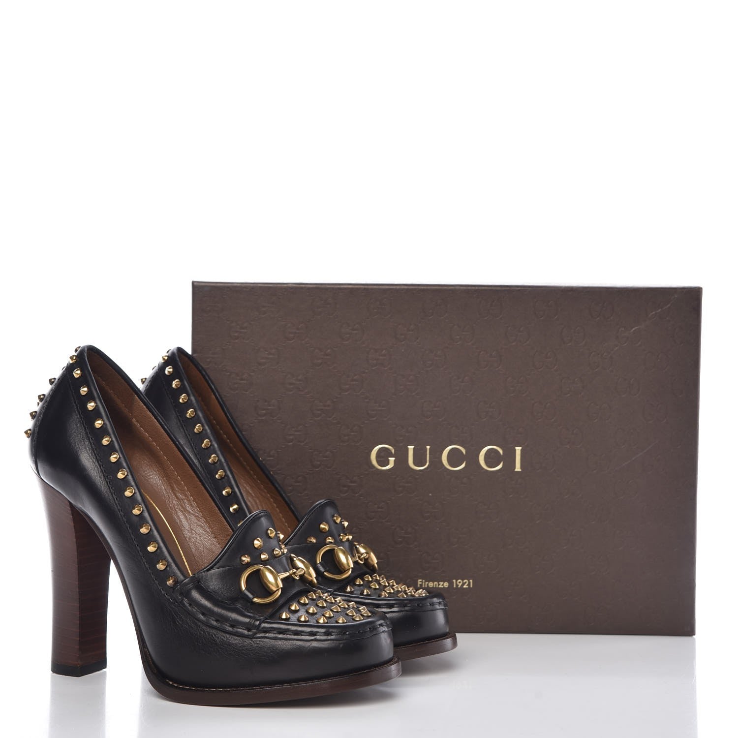 Gucci Calfskin Studded Horsebit Alyssa Pumps 36.5 Black 7 of 7
