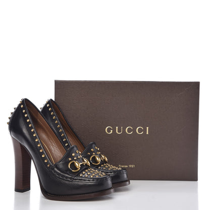 Gucci Calfskin Studded Horsebit Alyssa Pumps 36.5 Black 7 of 7