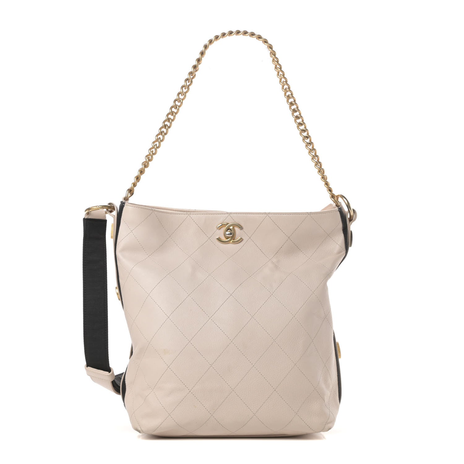 Chanel Calfskin Stitched Large Button Up Hobo Beige 1 of 16