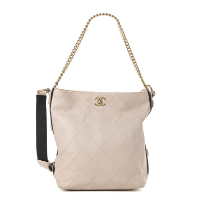 Chanel Calfskin Stitched Large Button Up Hobo Beige 1 of 16