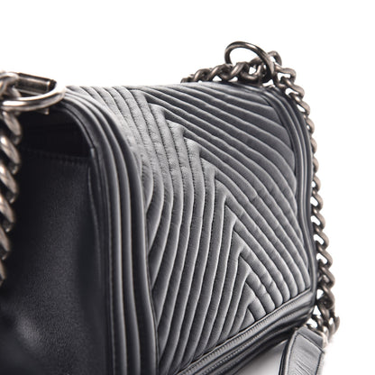 Chanel Calfskin Chevron Quilted Medium Boy Flap Dark Navy Blue 9 of 12