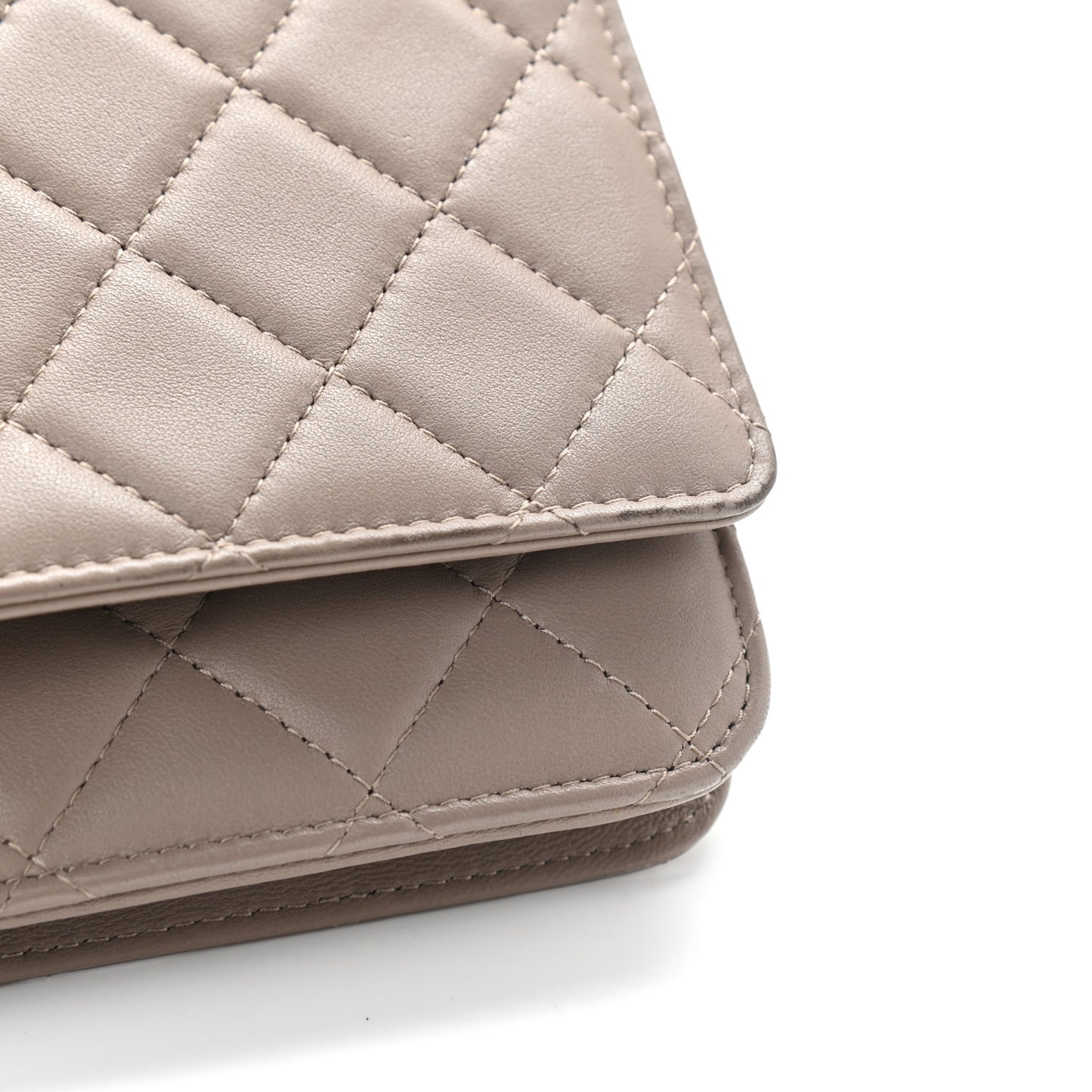 Lambskin Quilted Wallet on Chain WOC Taupe