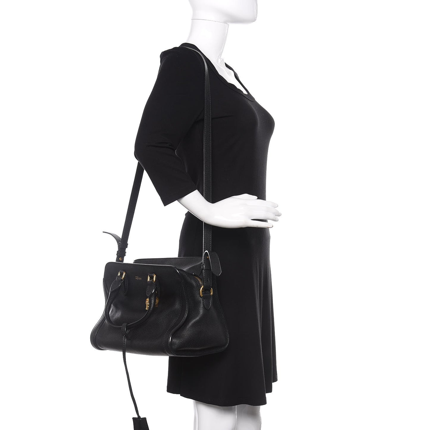 Pebbled Calfskin Small Skull Padlock Zip Around Tote Black