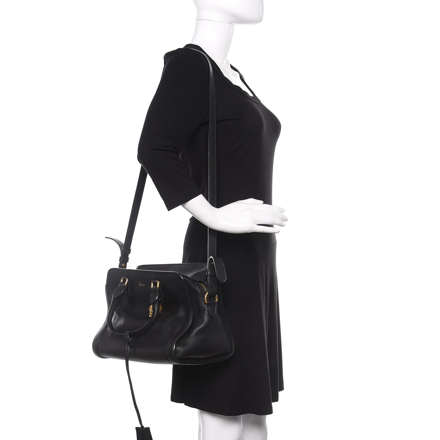 Alexander McQueen Pebbled Calfskin Small Skull Padlock Zip Around Tote Black 2 of 12
