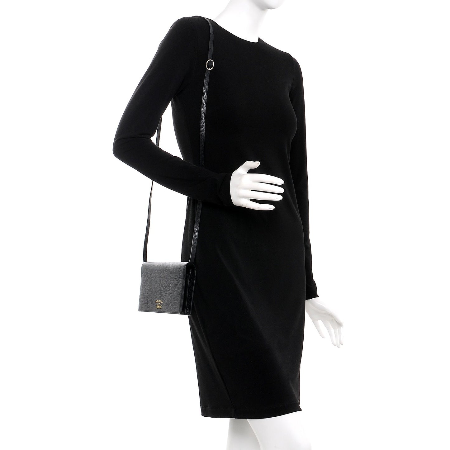 Dollar Calfskin Mini Swing Wallet Bag Black