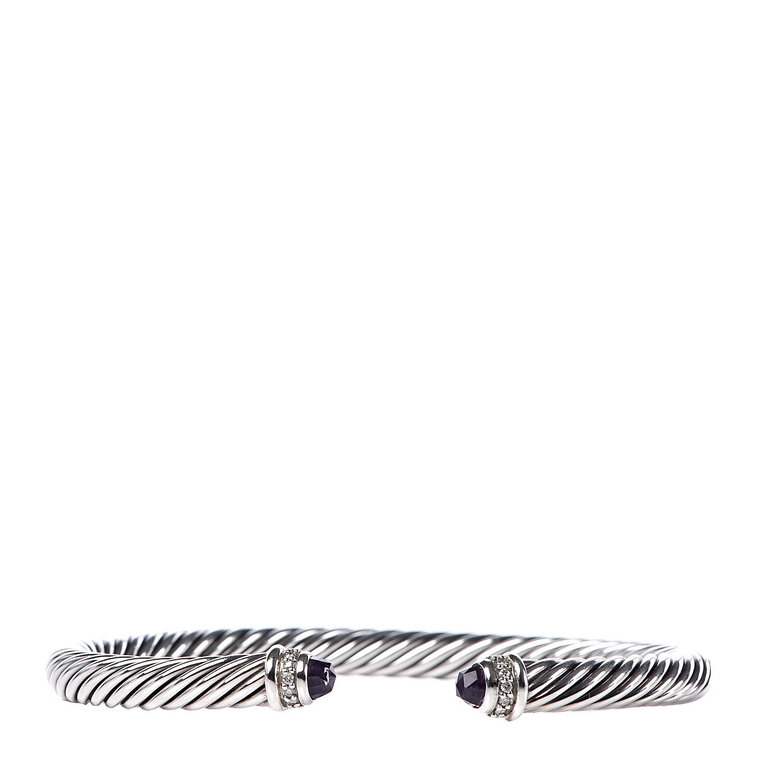 David Yurman Sterling Silver Diamond Amethyst 5mm Cable Classics Bracelet 2 of 8